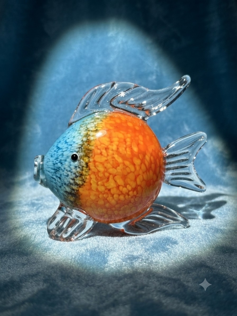 Handblown Glass Fish Figurine - Orange and Blue Decorative Accent